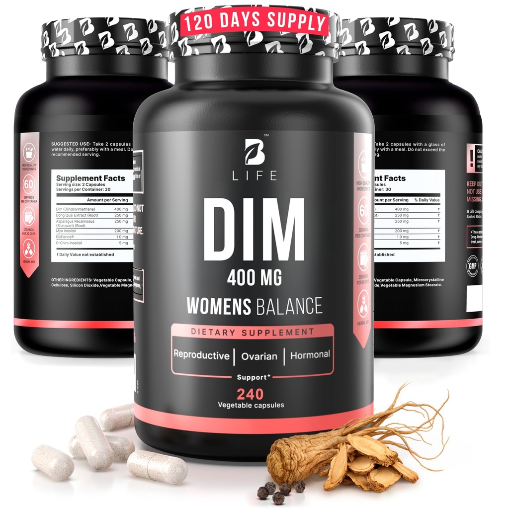 DIM Supplement 400 mg with Myo & D-Chiro Inositol, Dong Quai - Plüsyon Tamamları - Kadınlar için Hormon Dengesi - Ferttitude Supplements - Inositol Supplement - 240 Caps - Inositol Supplement - 240 Caps