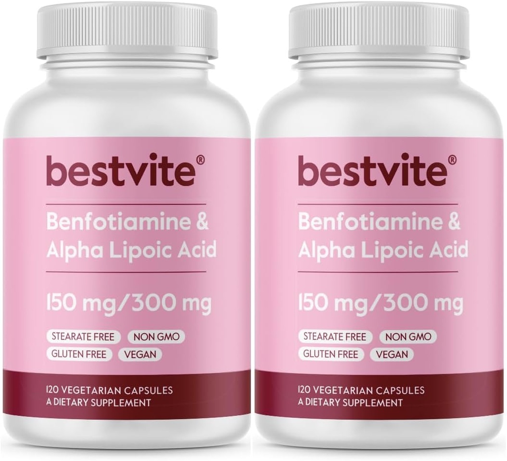 Βενφοτιαμίνη 150mg / Άλφα Λιποϊκού Οξέως 300mg (240 κάψουλες χορτοφάγων) (120x2) - Χωρίς Stearates - Vegan - Χωρίς γλουτένη - Μη ΓΤΟ