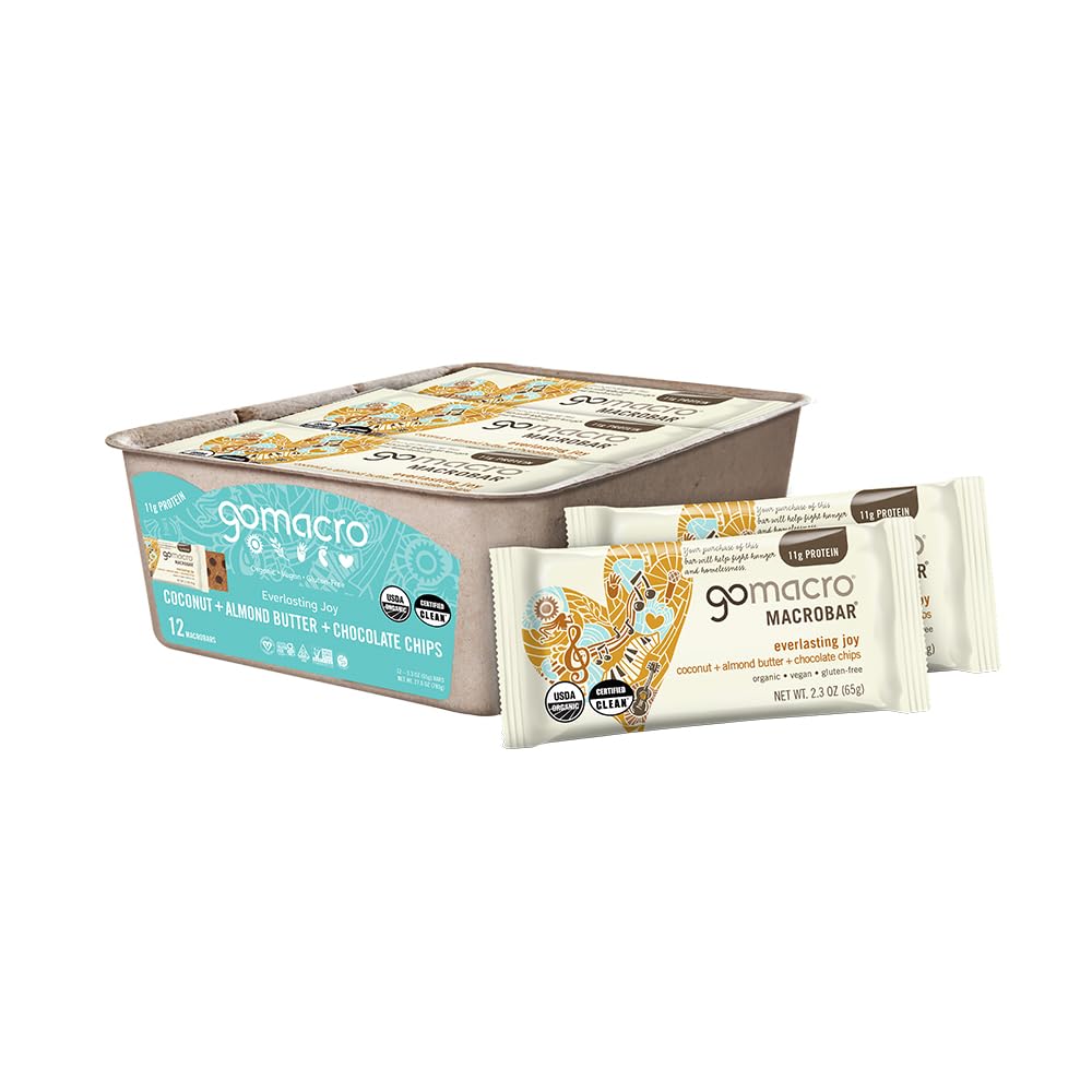 GoMacro MacroBar Organik Vegan Protein Barlar - Coconut + Almond Butter + Chocolate Chips (2.3 Ounce Bars, 12 Count)