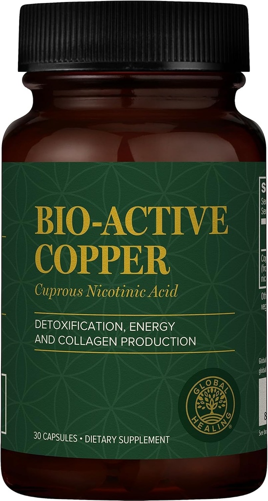 Global Healing Bio-Active Copper Supplement Cu1 - Cuprous Νικοτινικό οξύ βοηθά Detox Σώμα από το Εντός - Υποστηρίζει ανοσοποιητικό σύστημα & Κόκκινο αίμα κυττάρων - Νιασίνη Βιταμίνη Β3 Χηλικός χαλκός - 30 κάψουλες