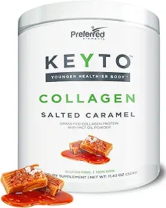 MCT Oil ile Keton Protein Tozu – Keto ve Paleo Dostu Pure Grass Fed Pasture Yükseltilmiş Hydrolyzed Collagen K KEYTO Salted Caramel Flavor