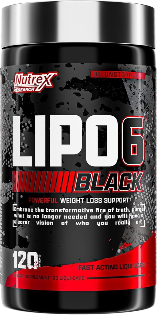 Nutrex Lipo-6 Μαύρο Max δύναμη λίπος Burner - γρήγορη ενέργεια δράσης, απώλεια βάρους χάπια διατροφής – Ορεκτικό καταπιεστικό, ενίσχυση μεταβολισμού - 120 κάψουλες
