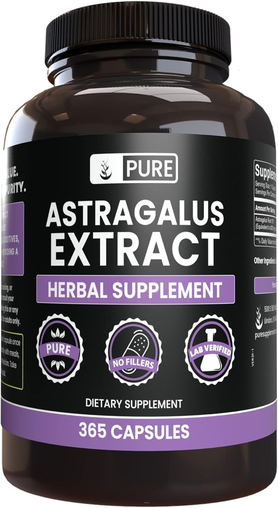 Pure Original Materialss Astragalus (365 Capsules) Magnezyum Or Rice Fillers, Always Pure, Lab TY