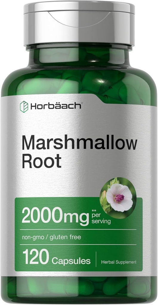 Horbäach Marshmallow Root Capsules | 2000 mg | 120 Kont | Non-GMO & Gluten Free | Geleneksel Herb Extract