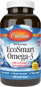 Carlson - EcoSmart Omega-3, 1000 mg Omega-3s, Sustainable Source, Heart Health, Brain Function & Vision Support, Lemon, 180 Softgels