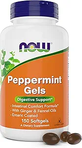 Now Peppermint Gels with Ginger Oil and Fennel Oil, 150 Softgels, Enteric Paint