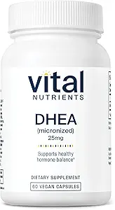 Vital Nutrients DHEA 25 mg | Vegan Micronized DHEA Supplement for Women & Men | Supports Hormon Balance | Supports Health Metabolism of Sugar & Minerals | Gluten, Dairy, Soy Free | 60 Capsules