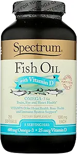 Spectrum Essentials Softgels, Vitamin D, 1000 mg ile Fish Oil, 250 Count