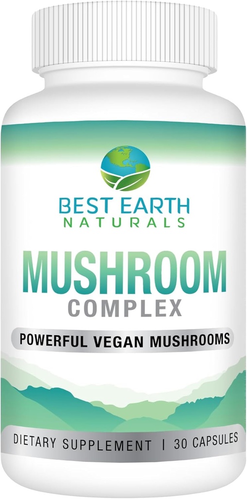 En İyi Dünya Doğalları Vegan Mushroom Kompleksi Enerji, Clarity & Cognitive - Immune Support w/Lion's Mane, Reishi, Chaga, Maitake & Shiitake 30 Day Supply (30 Capsules)