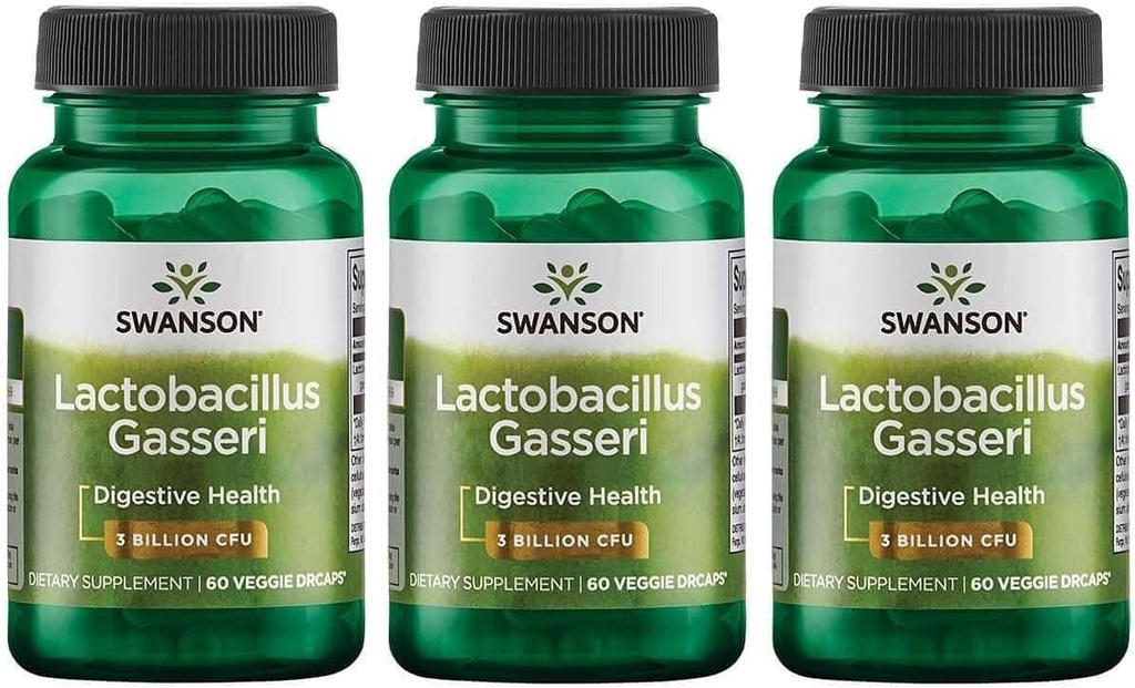 Swanson Lactobacillus Gasseri - Probiyotik Supplement Supporting Digestive Health with 3 Milyar CFU - Design-Release Satiety & Fat Metabolism Desteği - (60 Veggie Capsules) 3 Şişeler