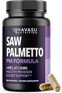 Melatonin 3 mg ile Erkekler için Palmetto PM - Night Time Prostate Health Supplement for Bladder and Sleep Support - Urinary Frekansı - 200 Kont - Vegan, Non-GMO Capsules - Over 6 Ay Supply