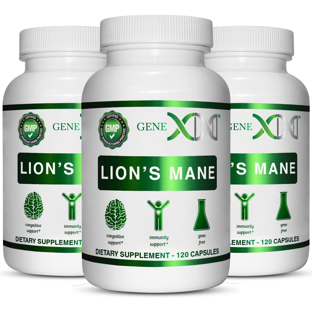 Genex Formulas Lions Mane συμπλήρωμα με 100% Lions Mane Extract (3 Pack) - Nootropics Brain Support Supplement for Brain Boost, Focus, Mental Clarity, Natural Energy, 1000mg/serving - (360 Κάψουλες)