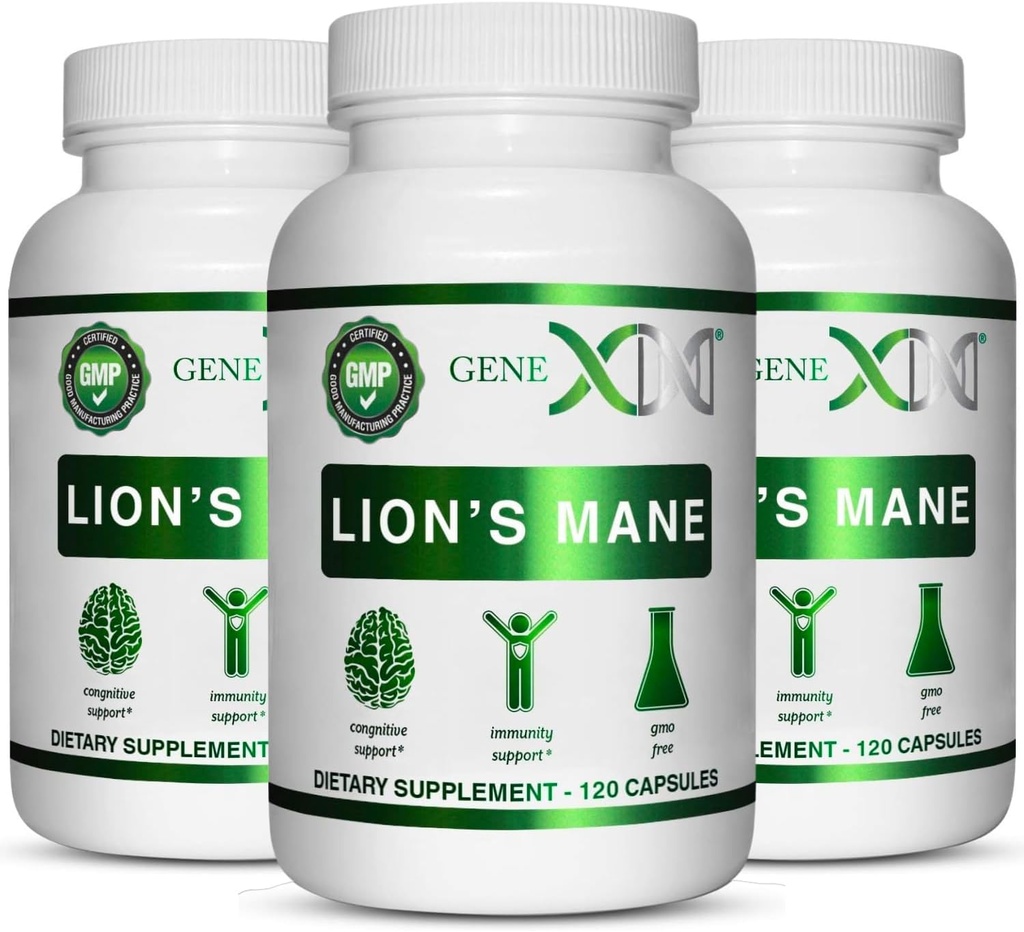 Genex Formulas Lions Mane συμπλήρωμα με 100% Lions Mane Extract (3 Pack) - Nootropics Brain Support Supplement for Brain Boost, Focus, Mental Clarity, Natural Energy, 1000mg/serving - (360 Κάψουλες)