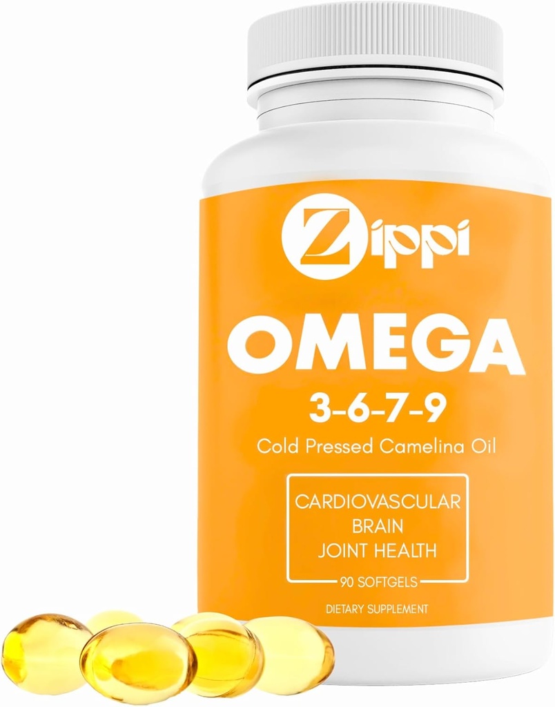 Zippi Omega 3-6-7-9 Camelina Softgels - Plant Based Omega 3-6-7-9 Fatty Acid Supplement. Beyin, Liver, Cardiovascular, Immunity ve Ortak Fonksiyonları Desteklemek için yardımcı olur