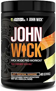 Jacked Factory X John Wick - Wick Mode Pre Workout Powder - Έντονη ενέργεια, μάχη-έτοιμη εστίαση, ασταμάτητη δέσμευση, και Sheer Will - 40 εξυπηρετούν, τελευταία Τροπική Ανατολή