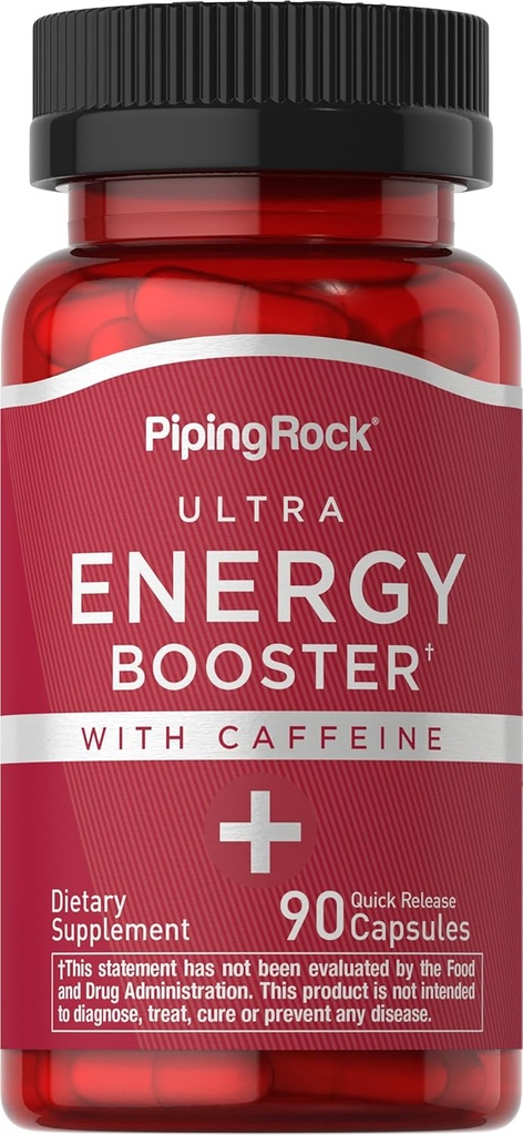 Piping Rock Energy Supplement with Caffeine | 90 Capsules | Hızlı Yayın Enerji ATM Pills | Non-GMO, Gluten Free Formula