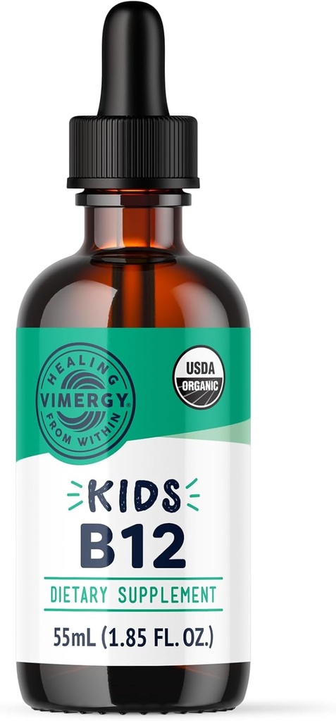 Vimergy Kids B12 - Fiziksel Geliştirme ve Bilişsel Fonksiyonlu * - Hızlı Destek * - USDA Organik, Vegan, Non-GMO - 55 mL