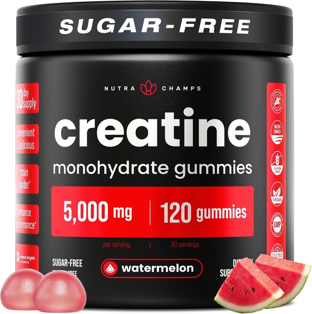 NutraChamps 120 Tinatine Gummies for Men & Women - 5g Sugar Free Chewable Kretine Monohidrat Gummies - Destekler Protein Synthesis, Kas Recovery & Workout Performans Performansı