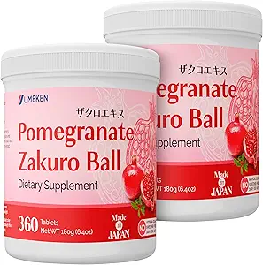 Umeken Pomegranate Balls, Chewable Supplement with Natural Vitamins, Minerals, Citric Acids & Tannins, Japon Pomegranate Supplements for Women, 4 Ay Supply, 360 Count Şişe, 2 Paket