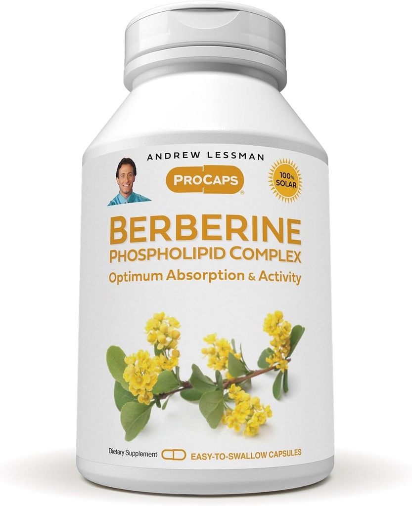 ANDREW LESSMAN Berberine Phospholipid Kompleksi 30 Capsules - Barberry Root Extract. Küçük Easy to Swallow Capsules