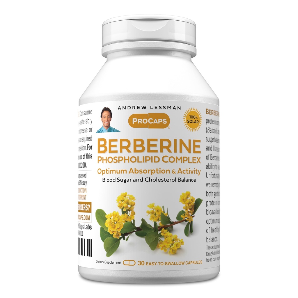 ANDREW LESSMAN Berberine Phospholipid Kompleksi 30 Capsules - Barberry Root Extract. Küçük Easy to Swallow Capsules