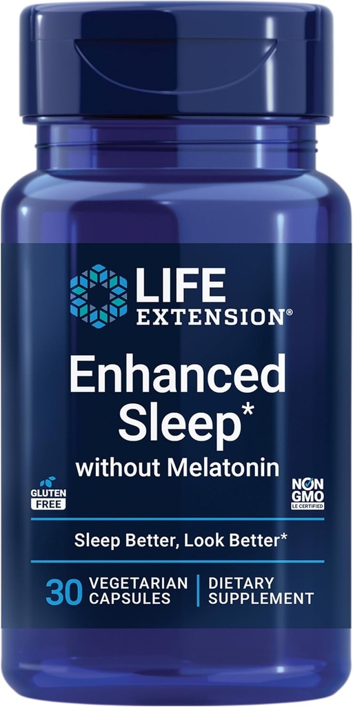 Life Extension, Melatonin, ashwagandha, amla, Casein Milk peptidleri, Sleep & Stres Desteği için melatonin-Free Supplement, Gluten-Free, Non-GMO, Vegetarian, 30 Capsules