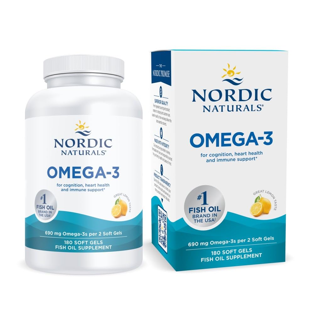 Nordic Naturals Omega-3, Lemon Flavor - 180 Soft Gels - 690 mg Omega-3 - Fish Oil - EPA & DHA - Immune Support, Brain & Heart Health, Optimal Wellness - Non-GMO - 90 Hizmetler