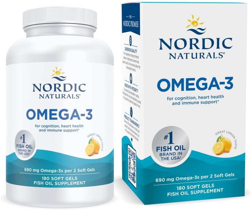 Nordic Naturals Omega-3, Lemon Flavor - 180 Soft Gels - 690 mg Omega-3 - Fish Oil - EPA & DHA - Immune Support, Brain & Heart Health, Optimal Wellness - Non-GMO - 90 Hizmetler