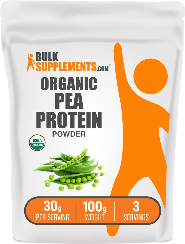 BulkSupplements.com Βιολογική σκόνη πρωτεΐνης μπιζελιού - Σκόνη πρωτεΐνης φυτού & Vegan - Χωρίς γεύση και γλουτένη, 30g ανά μερίδα, 100g (3.5 oz) (πακέτο από 1)