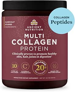 Eski Beslenme Kolajn, Toz, Multi Collagen protein, Kadınlar ve Erkekler, C vitamini, Probiyotikler, Hydrolyzed Collagen, Supports Skin, Ortaklar, Gut Health, Unflavored, 40 Hizmetler