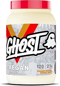 GHOST VEGAN Protein Toz, Peanut Butter Cereal Süt - 2lb, Protein 20g - Plant-Based Pea & Organik Glig Protein - post Workout & Beslenme Shakes, Smoothies, & Baking - Soy & Gluten-Free