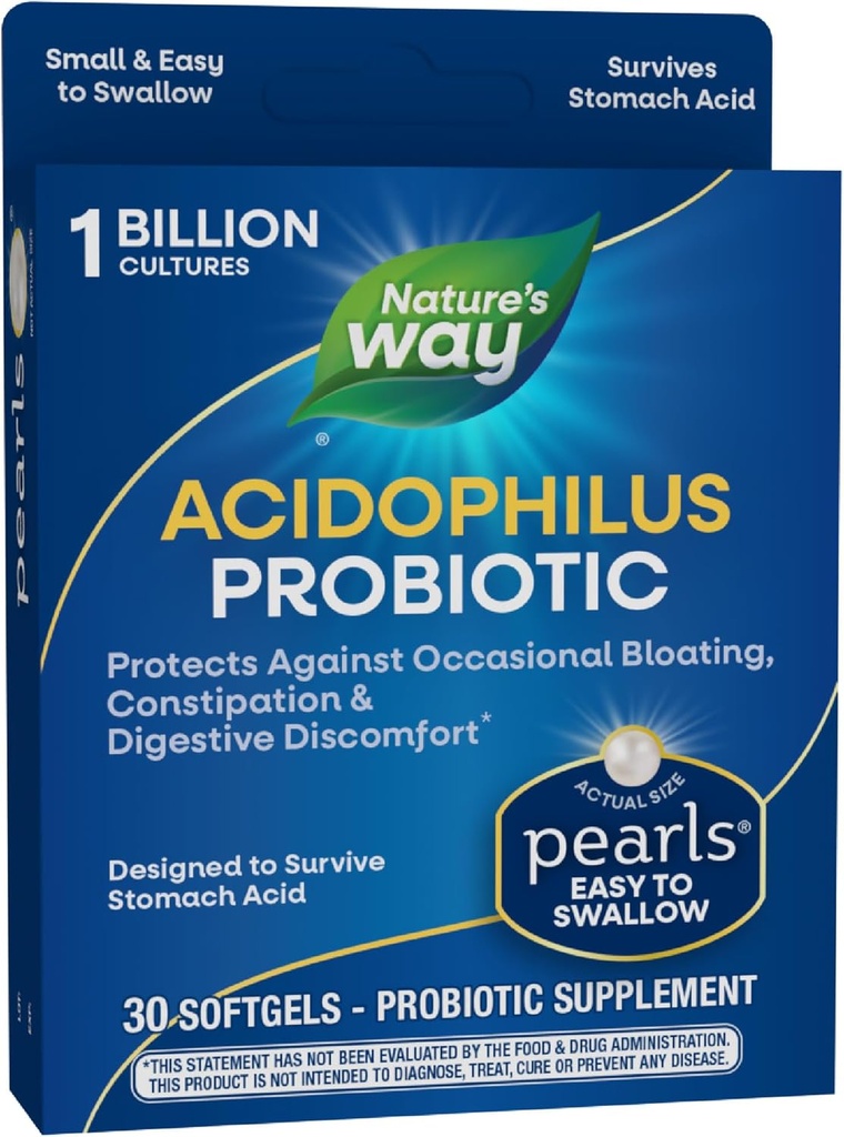 Nature's Way Acidofilius Probiyotik Pearls, Supports Digestive Balance & Gut Health, Download Occasional Constipation and Bloating*, 1 Milyar Kültür, 30 Softgels