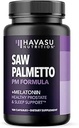 Saw Palmetto PM for Men with Melatonin 3mg - Night Time Prostate Health Supplement for Bladder and Sleep Support - Reduce Urinary Frequency - 100 Count - Vegan, Non-GMO Capsules - Over 3 Month Supply