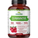 Zazzee D-Mannose, 1000 mg ανά υπηρεσία, 180 κάψουλες Vegan, 3 μήνες προσφοράς, ισχυρή & γρήγορη δράση, Certified Kosher, 100% καθαρό, όλα τα φυσικά urinary Tract Health Support, 100% χορτοφάγοι, μη ΓΤΟ
