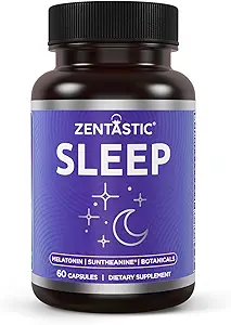 Zentastic Sleep Aid - Non Habit Forming for Healthy Sleep - Melatonin, Valerian, Suntheanine, Magnesium, Herbals, & More - Natural Sleep Aid for Adults - Sleeping Pills - Made in USA, 60 Capsules