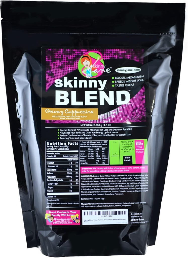 Skinny pla - Kadınlar için Yüksek Protein Shake - Low Carb, Keto Friendly Meal Emekliliği - Satisfy açlığı, Boost Energy - 30 Shakes - Creamy Cappuccino
