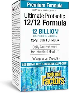 Φυσικοί παράγοντες Ultimate Probiotic 12/12 Formula - Digestive συμπλήρωμα υποστήριξης υγείας με προβιοτικά - συμπλήρωμα υποστήριξης ανοσίας & ούρων υγείας - 120 κάψουλες χορτοφάγων (120 εξυπηρετούν)
