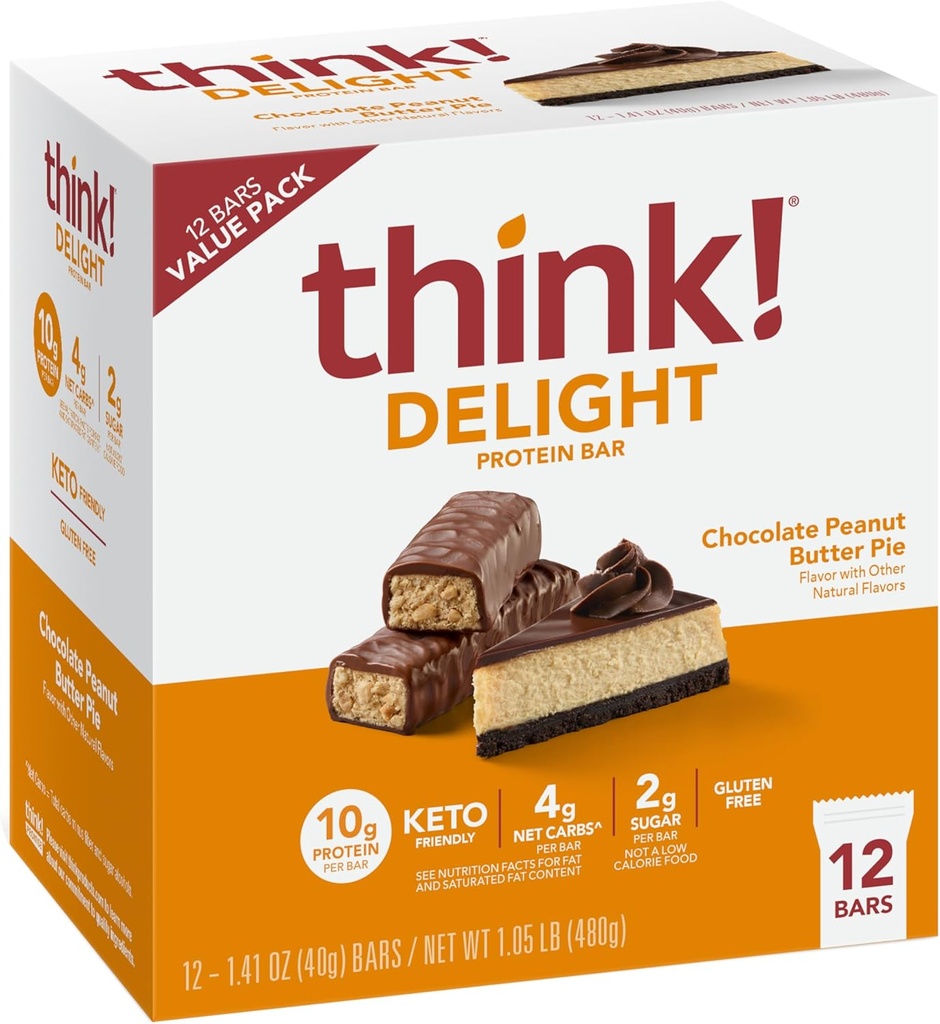 Düşün! Antilight protein Bars, Chocolate Peanut Butter Pie, Low Sugar & Low Carb Gluten-Free Snack, Keto Friendly Snacks, 12 Count (Pazar Mayıs Vary)