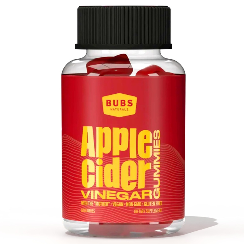 BUBS Naturals Apple Cider Vinegar Gummies with The Mother, All Natural Vegan ACV Gummy Vitamins, Υποστηρίζει Detox, Digetion & Energy Booster με βιταμίνη Β, 60 Count