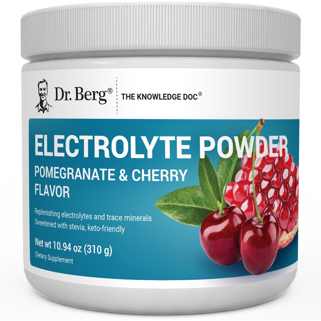 Dr. Berg Zero Sugar Hydration Keto Electrolyte Powder - Enhanced w/ 1000 mg Κάλιο & Real Αλάτι Ιμαλαΐων (NOT Table Salt) - Ρόδι και Cherry Hydration Drink Supplement - 50 Servings