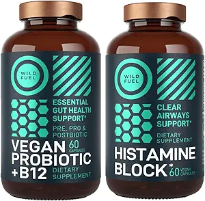 WILD FUEL Histamine Block Supplements ve Vegan Probiyotik Plus B12 Alerji Desteği ve Digestive Health Sche