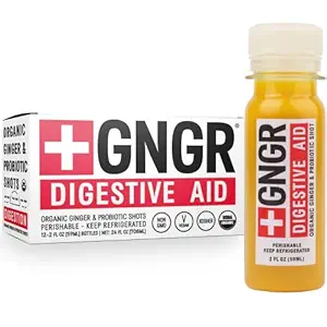 +GNGR Digestive Aid Organic Ginger Shots with Probiyotiks, Gut Health, Colon Cleanse, Bloating Relief, Gut Detox, Immunity Shots with Ginger Juice, Turmeric, Black Pepper.