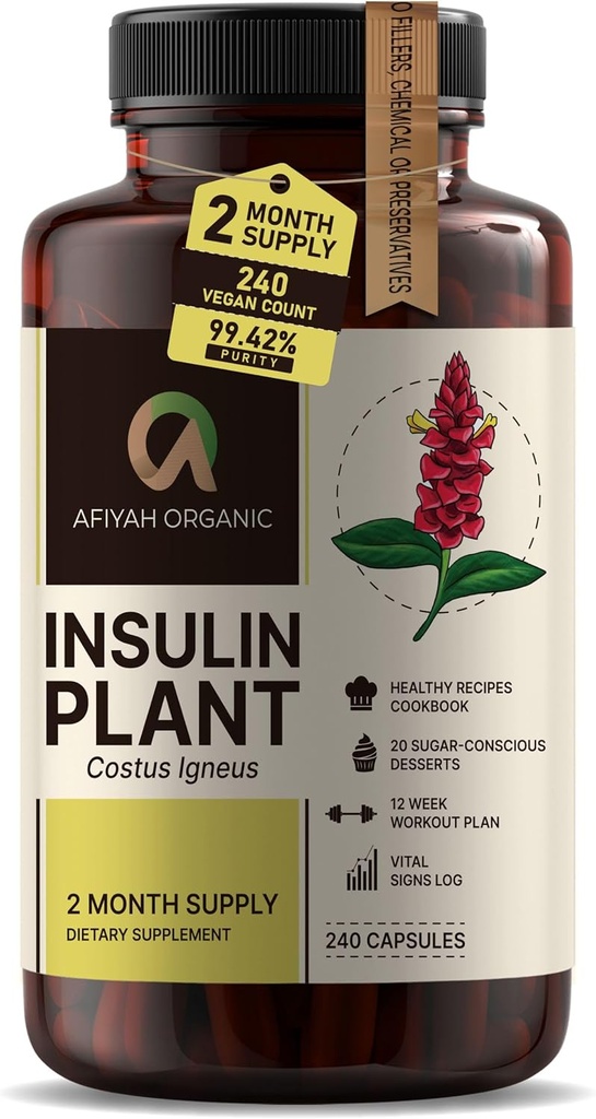 Κάψουλες Pro Premium Quality Costus Igneus (Insulin Plant) - Εύκολη κατάποση 240 Κάψουλες Veggie (2 Μήνες Προσφορά) - Κατασκευασμένο στις ΗΠΑ - Συμπεριλαμβανομένου του ολοκληρωμένου προγράμματος υποστήριξης της υγείας