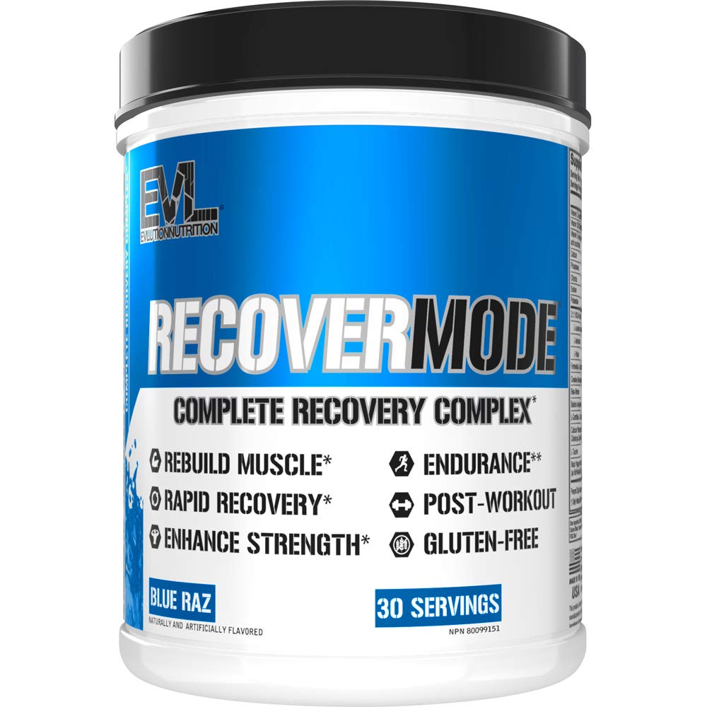 Evlution Nutrition Recover Mode- Complete Post Workout with BCAAs, Immunity Support, C, D & E, Electrolytes, Hydration, Kretine, Glutamine, Beta-Alanine, L-Carnitine, 30 Serve, Blue Raz