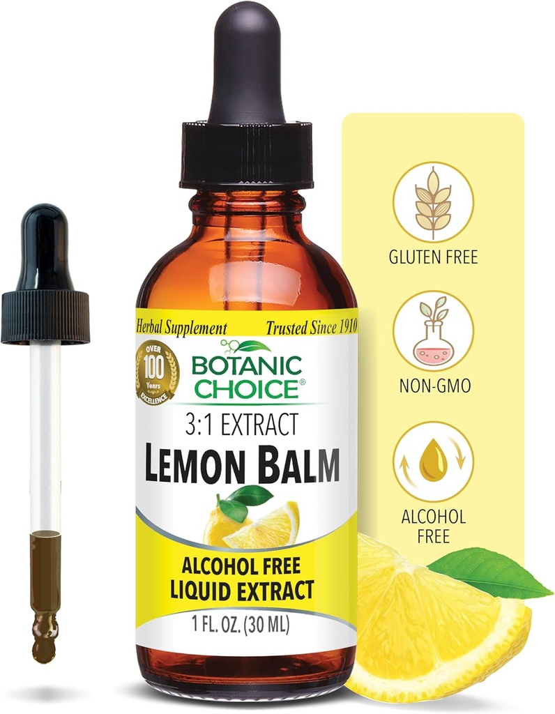 Botanic Choice Lemon Balm Liquid Extract, Alkol Free, Gluten Free-Traditional Support for Tranqutitude-Fast Acting 1 Akışkanlar Oz