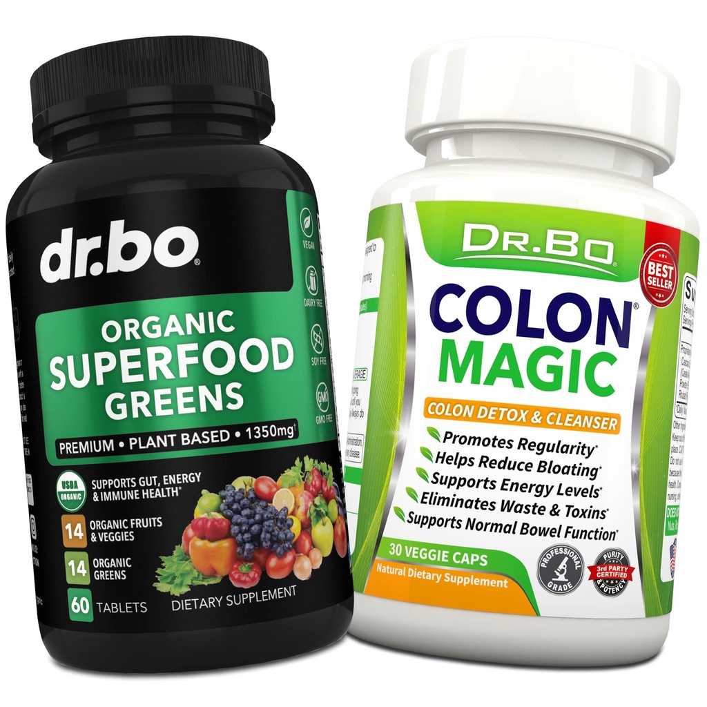 Organik Superfood Greens & Fruit Supplements - Koloni Intestinal Bloating için Detox Formula - Yeşil Veggie Toz Plastik Gıdalar ve Sarmach Tamam Gut, Belly, Stomach