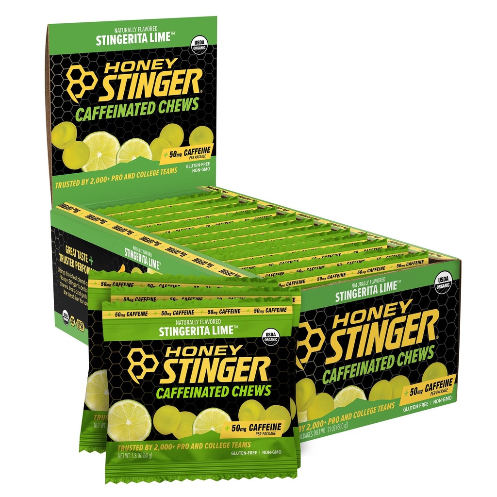 Μέλι Stinger Stingerita Lime Caffeinated Energy Chew, Χωρίς γλουτένη, με καφεΐνη, για άσκηση, τρέξιμο και απόδοση, Αθλητική διατροφή για το σπίτι & γυμναστήριο, προ και μέση προπόνηση, 12 Πακέτο