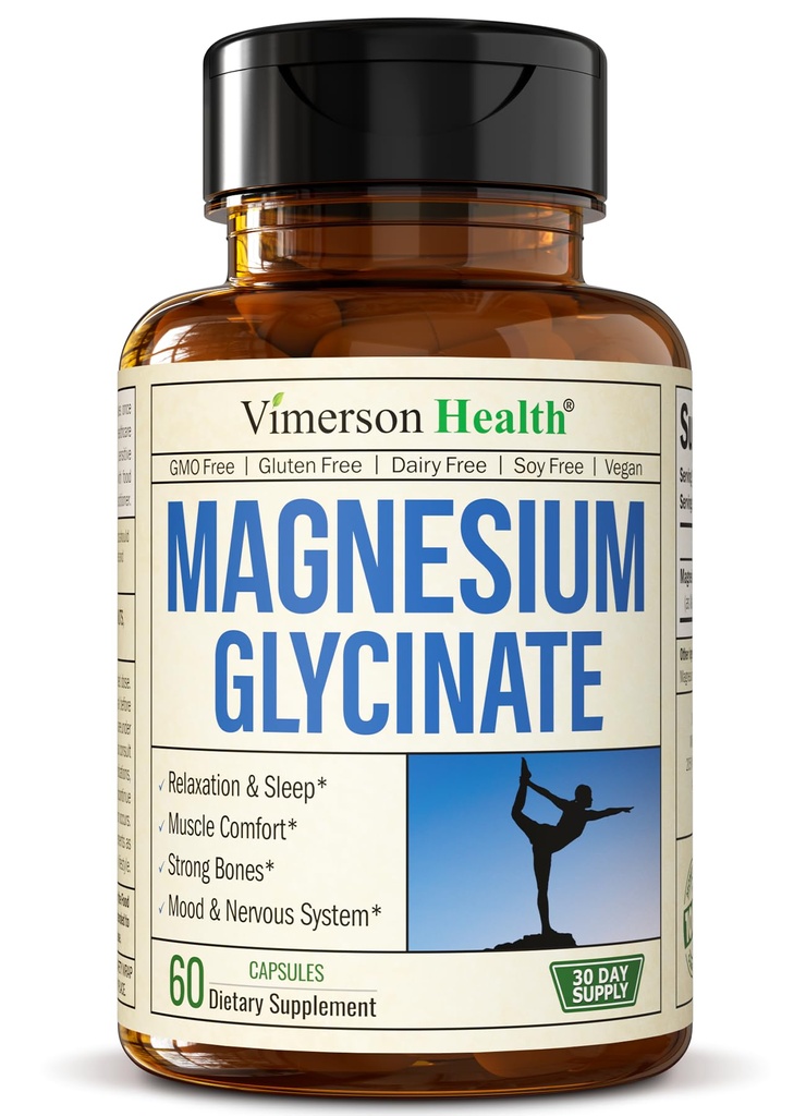 Pure Glycinate 200 mg (Glicinato de Magnesio) – Chelated Magnezyum Tamamı Uyku, Rahatlama, Kas & Women's Wellness – Daha İyi Absorbed Than Citrate or Physics – 60 Vegan Capsules