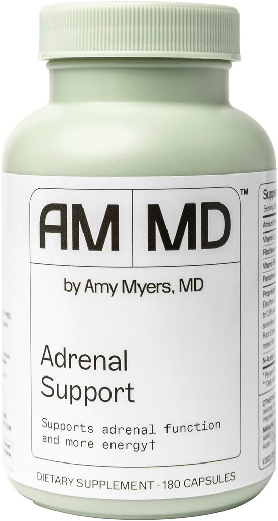 Amy Myers MD Adrenal Support - Προσαρμοσμένο συμπλήρωμα βοτάνων με Ashwagandha, Ριβοφλαβίνη, Βιταμίνη B6 & More - Χωρίς γλουτένη, Μη-Ηρεμία & Μη-Σόγια - 180 κάψουλες