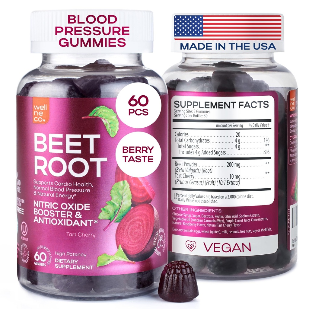 Yüksek Kan basıncı için Arıt Chews - Amerika'da Tart Cherry ile Yapılan Arıt Kökleri - Enerji ve Kartio Health için Nitrik Çimento Supplements - Vegan, No GMO, Pectin Based - for Women and Men, 60 Adet